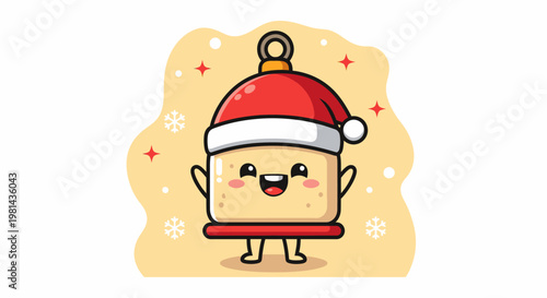 Cute Christmas character with Santa hat and smiling face.