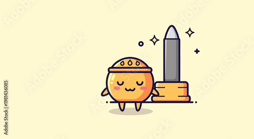 Cute cupcake with tiny sword cartoon character.