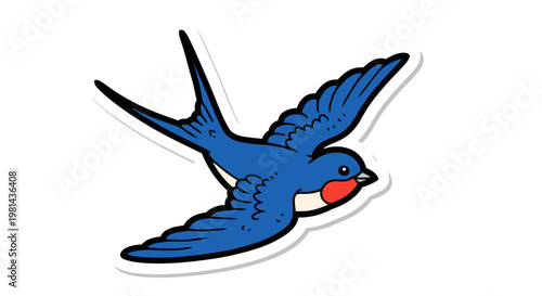 Blue Swallow Bird Vector Illustration, Traditional Old School Tattoo Style Graphic for Apparel Design and Sticker Art