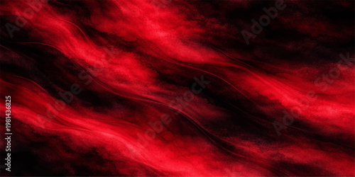 A vibrant red abstract background featuring a dark motion of smoke and fire blending into an orange sunset sky with a hot inferno texture and glowing purple space light