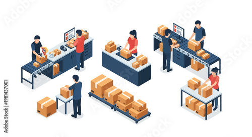 Automated logistics hub with smart factory technology, robotic sorting, and conveyor systems for global supply chain and e-commerce fulfillment