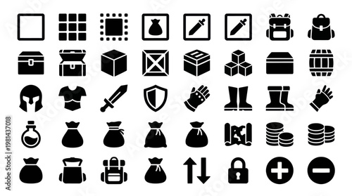 Fantasy Game RPG Inventory Items and Equipment Vector Icon Set