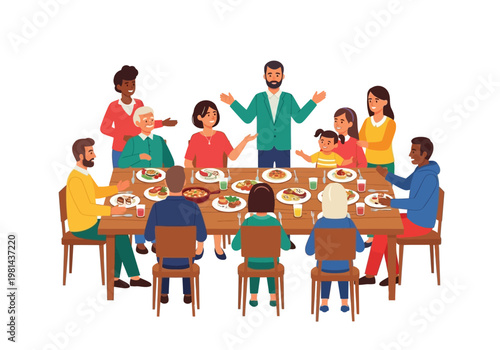 Diverse group of people having dinner.