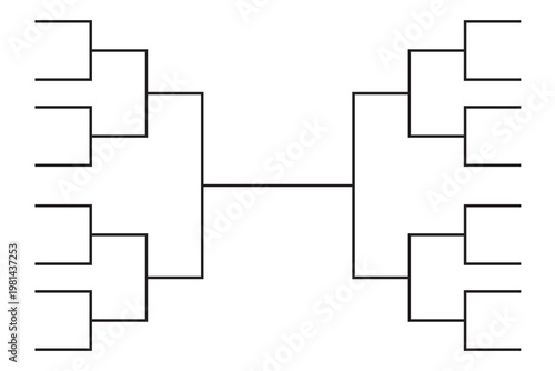 Simple black tournament bracket template for 16 teams isolated on white