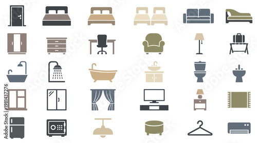Hotel Room and Spa Wellness Icons Set for Relaxation Stay