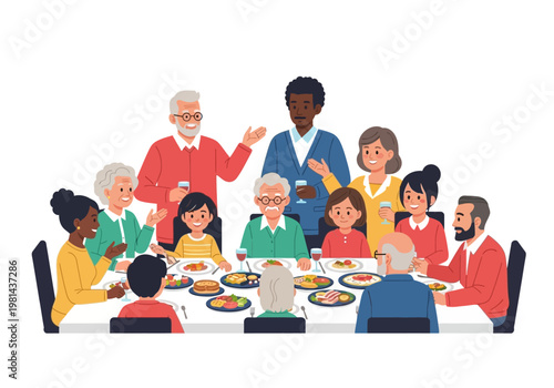 Diverse family having a meal.