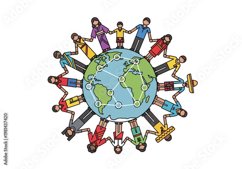 Diverse People Holding Hands Around Globe.