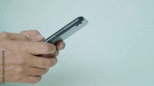 Woman using app mobile phone, hand holding smarphone and feed screen scrolling touth, business technology communication internet online news social media and shopping oOnline black friday.