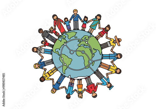 Diverse People Holding Hands Around Earth.