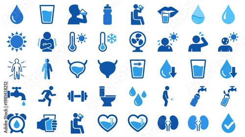 Human Hydration Body Water Balance and Healthy Drinking Habits Icons
