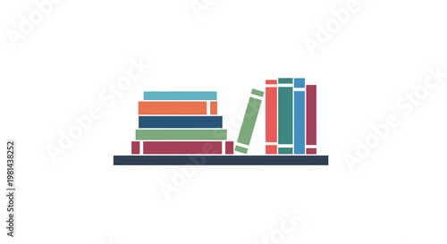 Bookshelf with Stacked and Standing Books Vector Illustration, Flat Design Library Element for Education and Reading Concepts