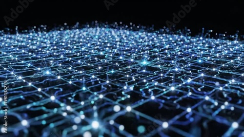 Digital Network Abstract: An intricate network of glowing blue nodes and connecting lines, symbolizing the interconnectedness and complexity of the digital world.