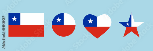 Free Download Chile flag collection in rectangle, circle, heart and star shapes. Official standard colors. Clean flat vector icons isolated for design, branding, stickers and national identity projects. - GFXLoad