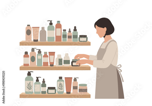 Woman standing in front of shelves.