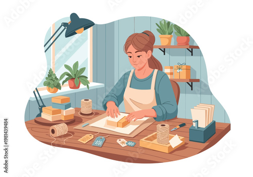 Woman working with clay at table.