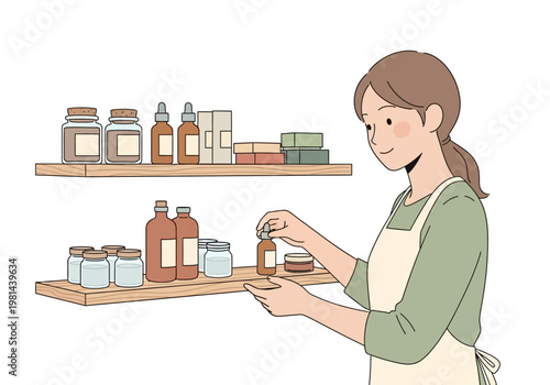 Woman holding a jar of product.