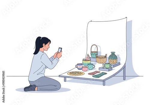Woman taking photo of food display.