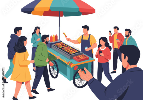 Street Food Cart Vendor Selling Snacks.