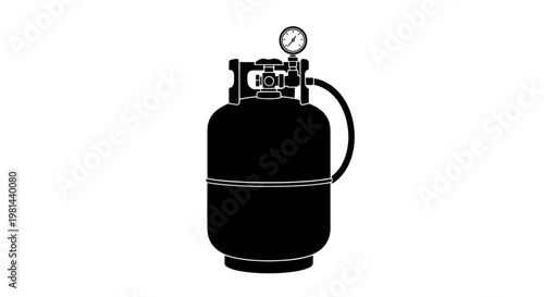 Industrial gas cylinder with pressure gauge, black silhouette illustration