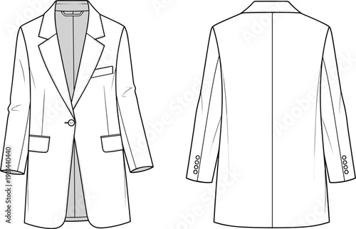 Women blazer jacket vector illustration front and back view formal office wear design elegant tailored coat apparel mockup style