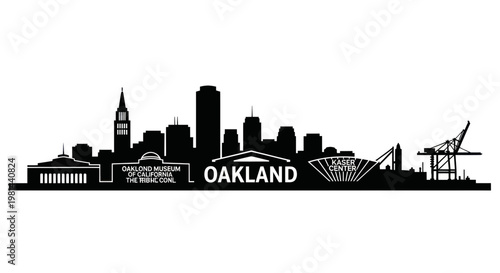 Oakland Skyline Silhouette Black and White