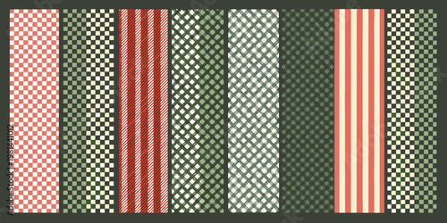 A collection of vertically arranged patterned fabric swatches
