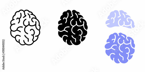 Three stylized brain illustrations in varying color schemes