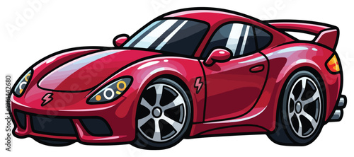 Vibrant red cartoon sports car illustration with sleek lines and dynamic design