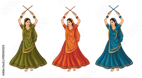 Indian Women Dancing Dandiya Festival Celebration Joyful Festive Performance Celebration