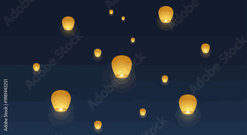 Glowing Lanterns in Sky.