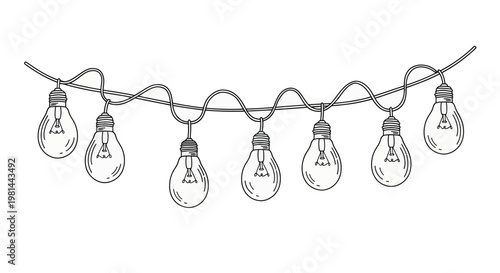 A string of light bulbs hanging from a wire