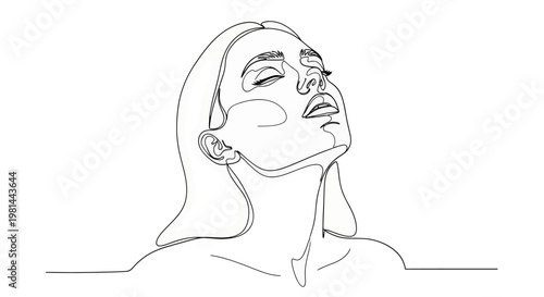 A minimalist line drawing of a woman with her eyes closed and head tilted back in a serene and peaceful pose