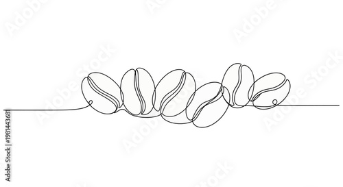 Continuous line drawing of coffee beans in a row