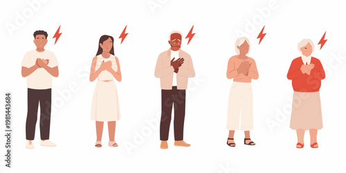 Diverse group of people experiencing heart attack or chest pain