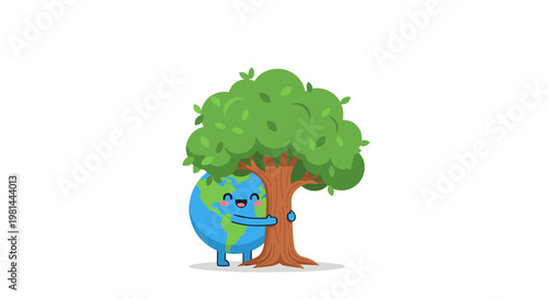 Cute earth hugging tree showing love for nature environmental protection illustration