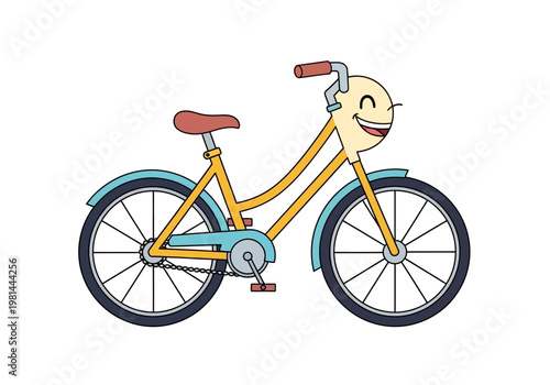 Smiling Cartoon Bicycle with Character Design.