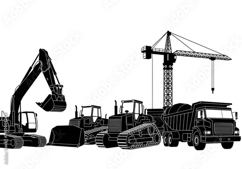 Heavy Construction Machinery and Equipment Illustration.