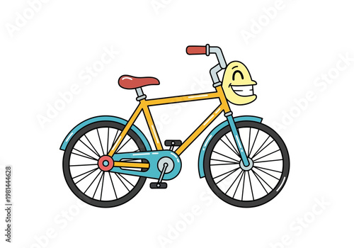 Yellow Bicycle with Smiling Face Illustration.