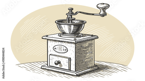 Vintage manual coffee grinder machine with handle on top classic kitchen tool for grinding beans