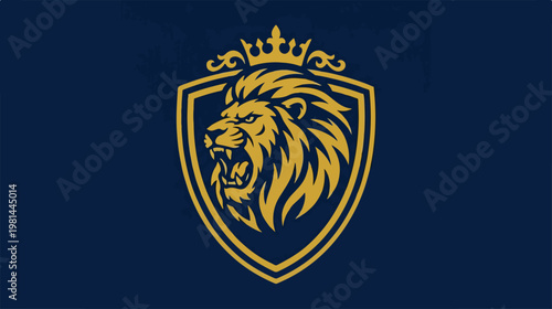 Golden Lion Emblem Logo Design.