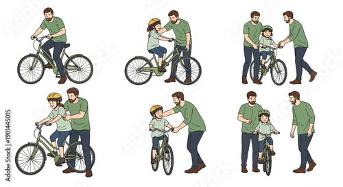 Father and son bonding over bicycle riding lessons, creating cherished memories together.