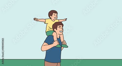 Father and son bonding with a piggyback ride.