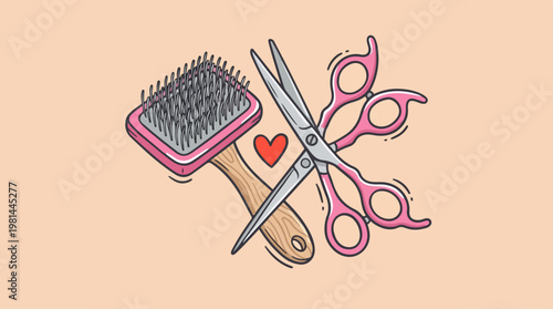 Hair Brush and Pink Scissors.