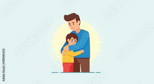 Father and son embracing in a warm, comforting hug, showcasing family love.