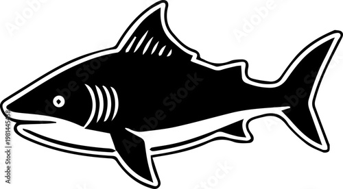 Dynamic black and white vector illustration of a powerful shark, representing the ocean's apex predator