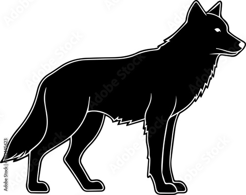 Silhouette illustration of a wolf standing majestically, a powerful wild animal
