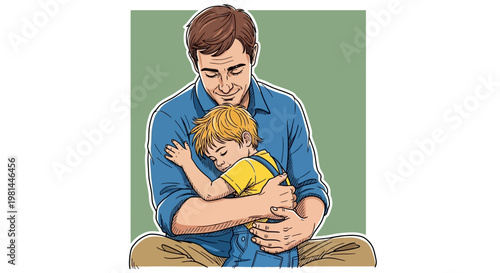 Father embracing his young son with love and affection.