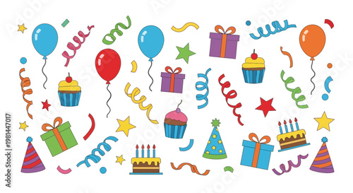 Colorful Party Celebration Icons.