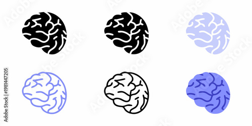 Stylized brain illustrations in varying shades and outline styles