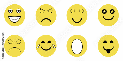 Collection of yellow oval faces depicting various emotional expressions
